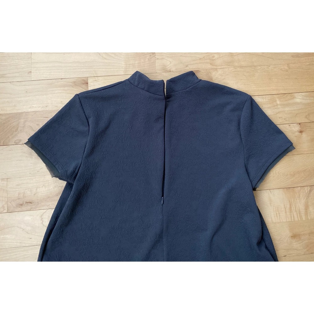 Simply Vera Wang Floral Texture Embossed A-Line Dress Womens M Blue Short Sleeve - Picture 16 of 16